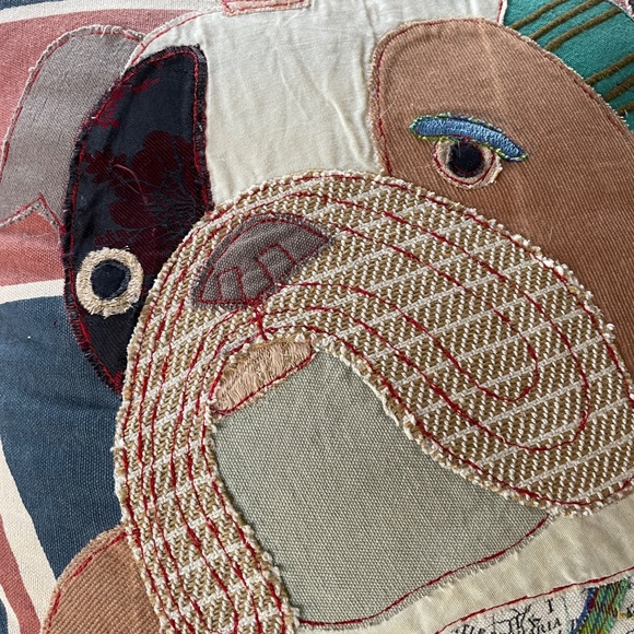 Anthropologie Cream & Red Patchwork Hound Pillow Throw Sofa Accent - Picture 3 of 5